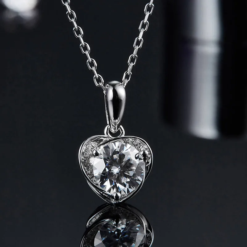 Heart Shaped 2.0Ctw. Round Moissanite Stud Earrings and 2ct Moissanite Pendant Necklace Jewelry Sets