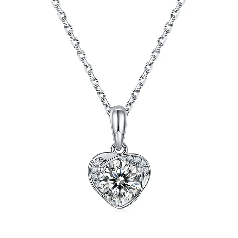 Heart Shaped 2.0Ctw. Round Moissanite Stud Earrings and 2ct Moissanite Pendant Necklace Jewelry Sets