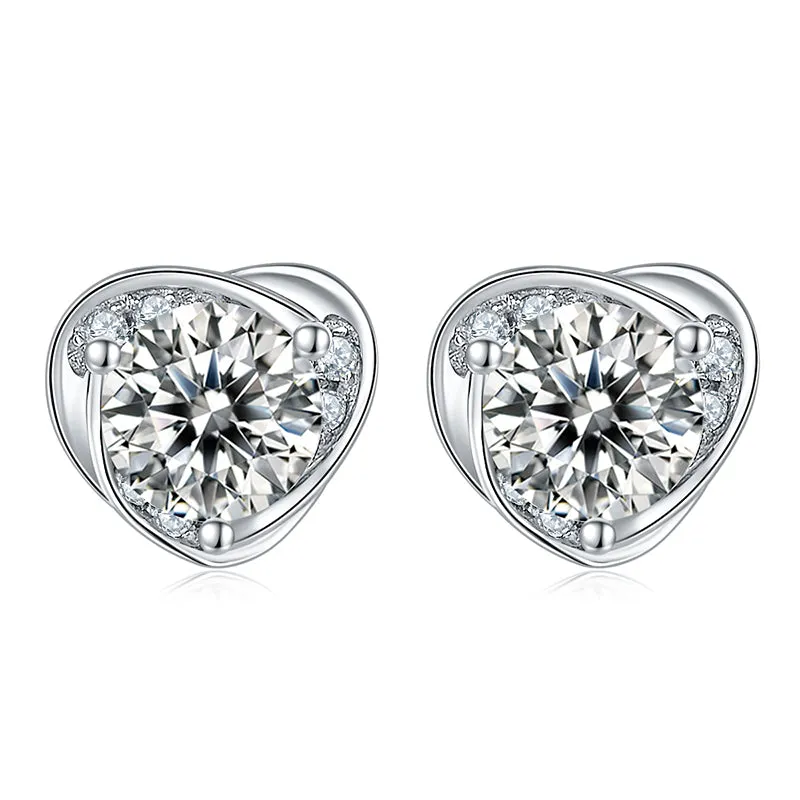 Heart Shaped 2.0Ctw. Round Moissanite Stud Earrings and 2ct Moissanite Pendant Necklace Jewelry Sets