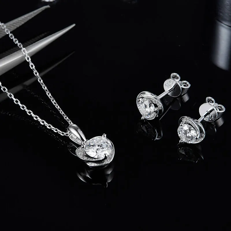 Heart Shaped 2.0Ctw. Round Moissanite Stud Earrings and 2ct Moissanite Pendant Necklace Jewelry Sets