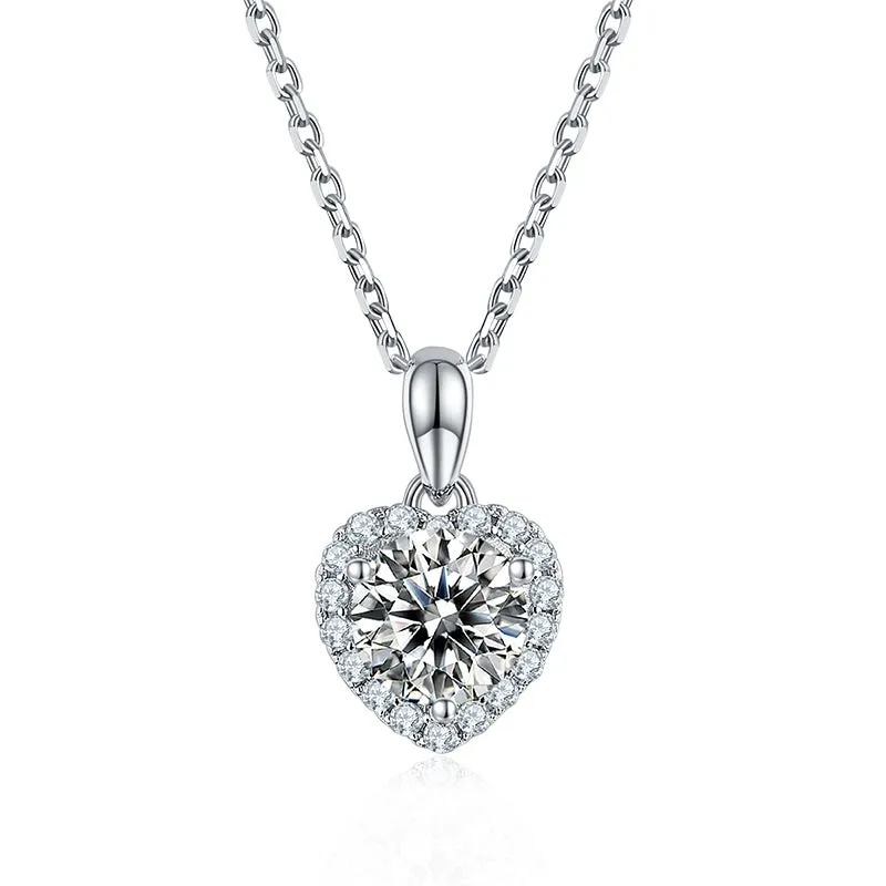 Heart Shaped Halo 2.0Ctw. Round Moissanite Stud Earrings and 2ct Moissanite Pendant Necklace Jewelry Sets