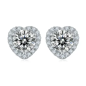 Heart Shaped Halo 2.0Ctw. Round Moissanite Stud Earrings and 2ct Moissanite Pendant Necklace Jewelry Sets