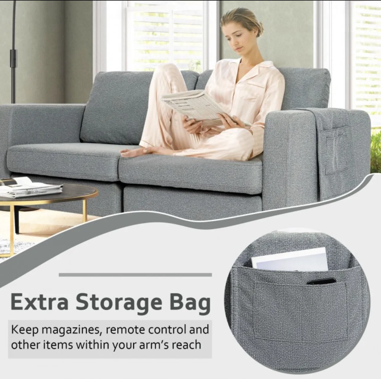 Heavy Duty Comfortable Modern Love Seat Sofa Couch With Side Storage Pocket | Thick Cushions | Wide Armrests