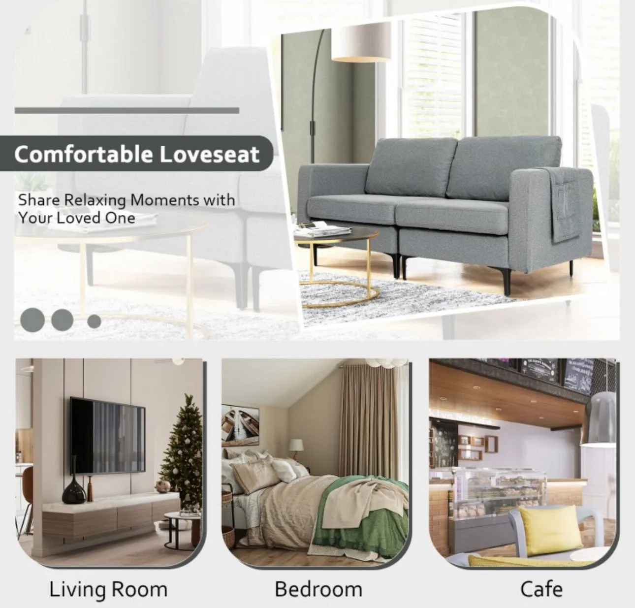 Heavy Duty Comfortable Modern Love Seat Sofa Couch With Side Storage Pocket | Thick Cushions | Wide Armrests