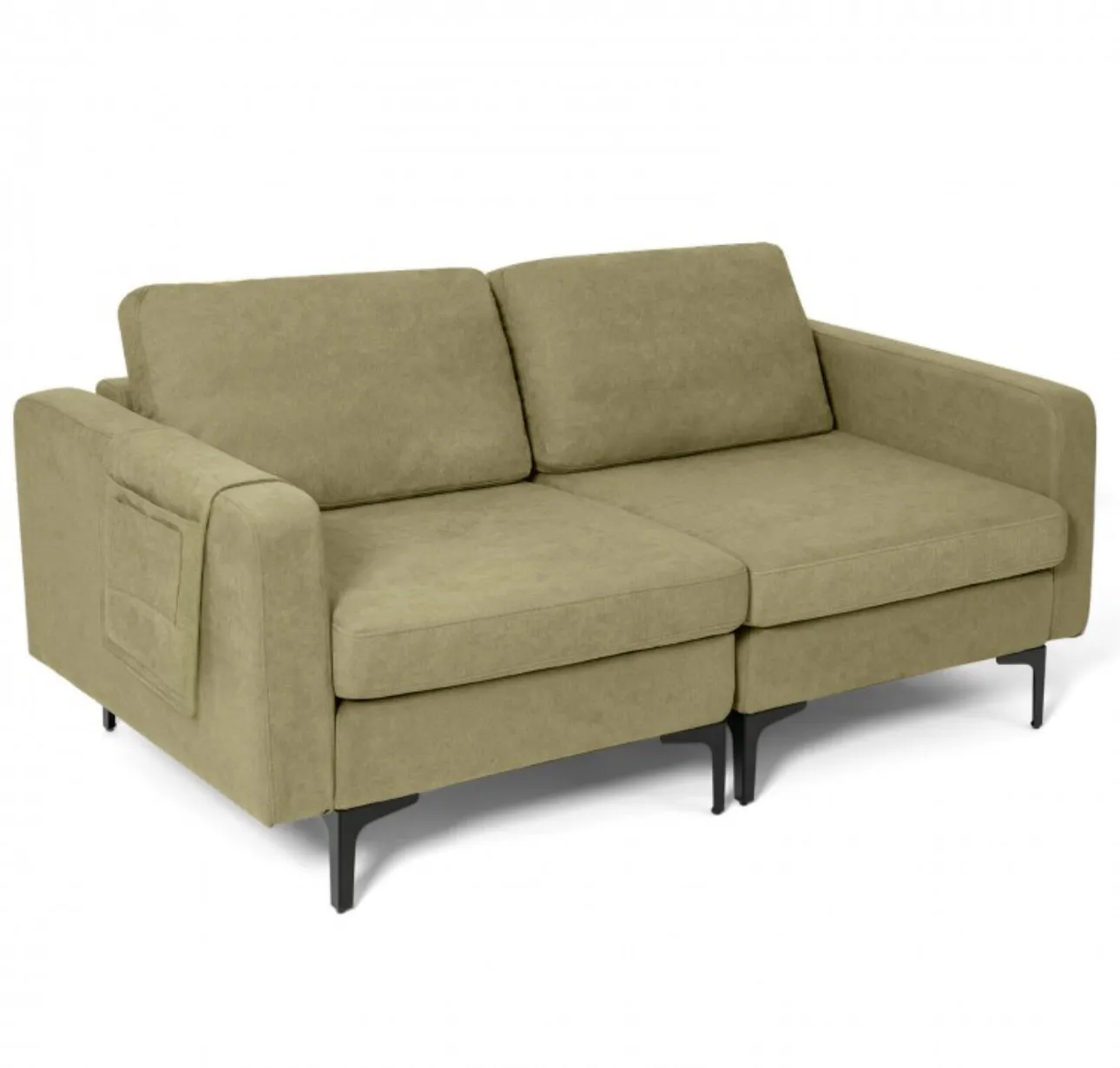 Heavy Duty Comfortable Modern Love Seat Sofa Couch With Side Storage Pocket | Thick Cushions | Wide Armrests