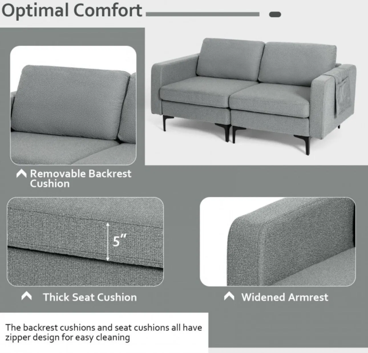 Heavy Duty Comfortable Modern Love Seat Sofa Couch With Side Storage Pocket | Thick Cushions | Wide Armrests