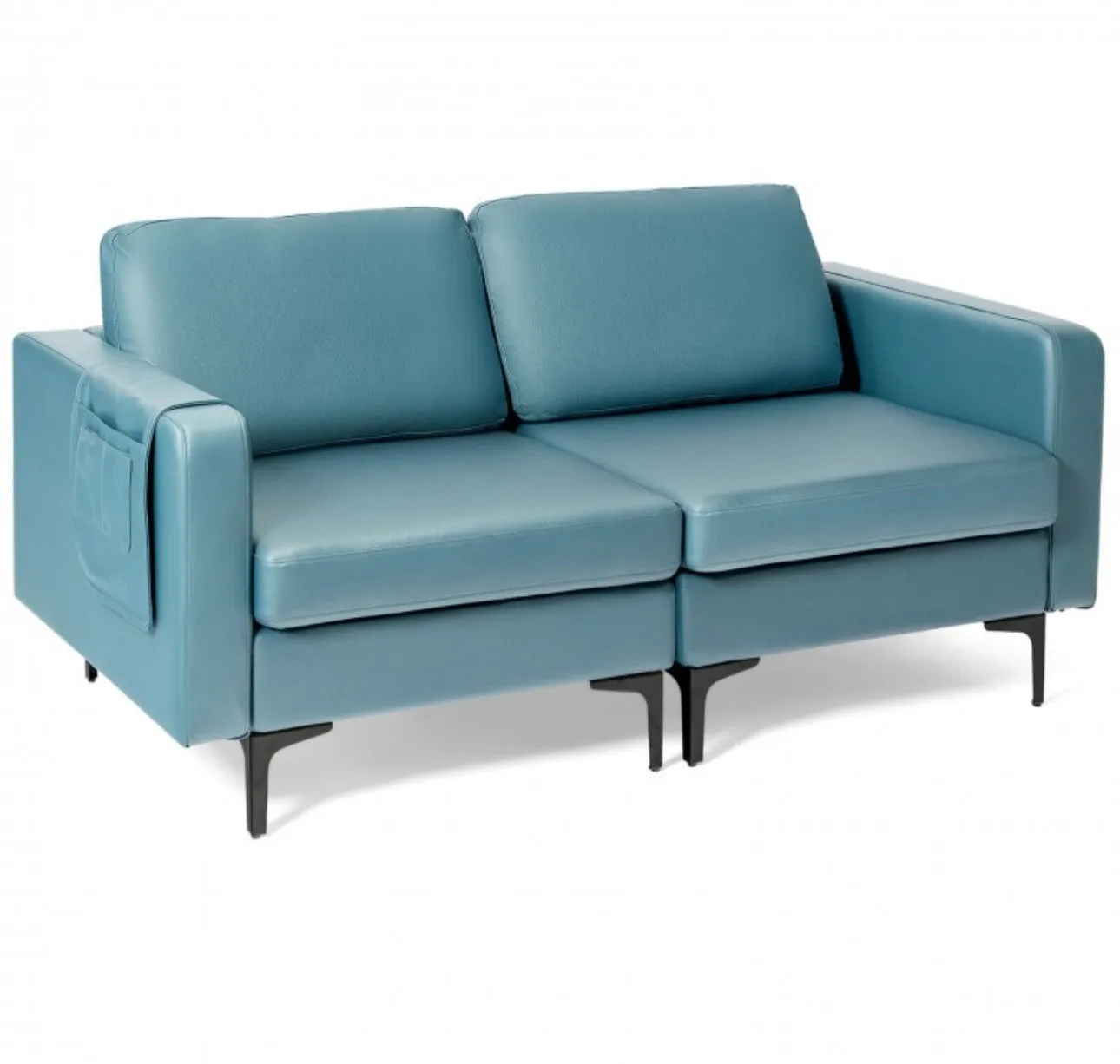 Heavy Duty Comfortable Modern Love Seat Sofa Couch With Side Storage Pocket | Thick Cushions | Wide Armrests