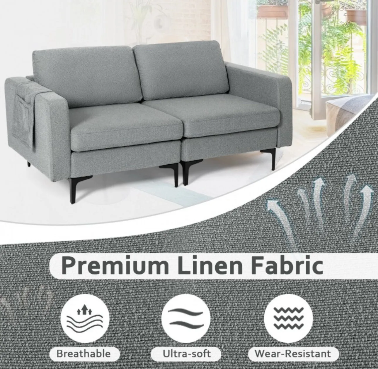 Heavy Duty Comfortable Modern Love Seat Sofa Couch With Side Storage Pocket | Thick Cushions | Wide Armrests
