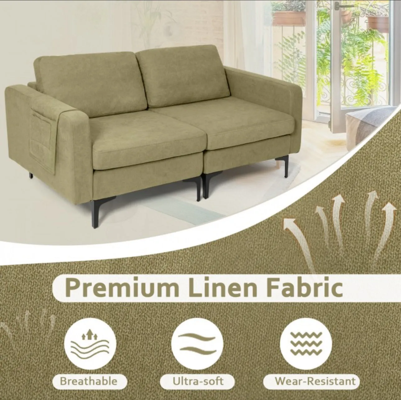 Heavy Duty Comfortable Modern Love Seat Sofa Couch With Side Storage Pocket | Thick Cushions | Wide Armrests