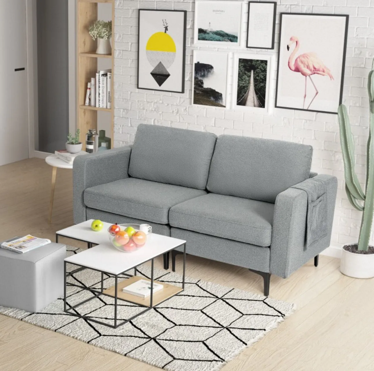 Heavy Duty Comfortable Modern Love Seat Sofa Couch With Side Storage Pocket | Thick Cushions | Wide Armrests
