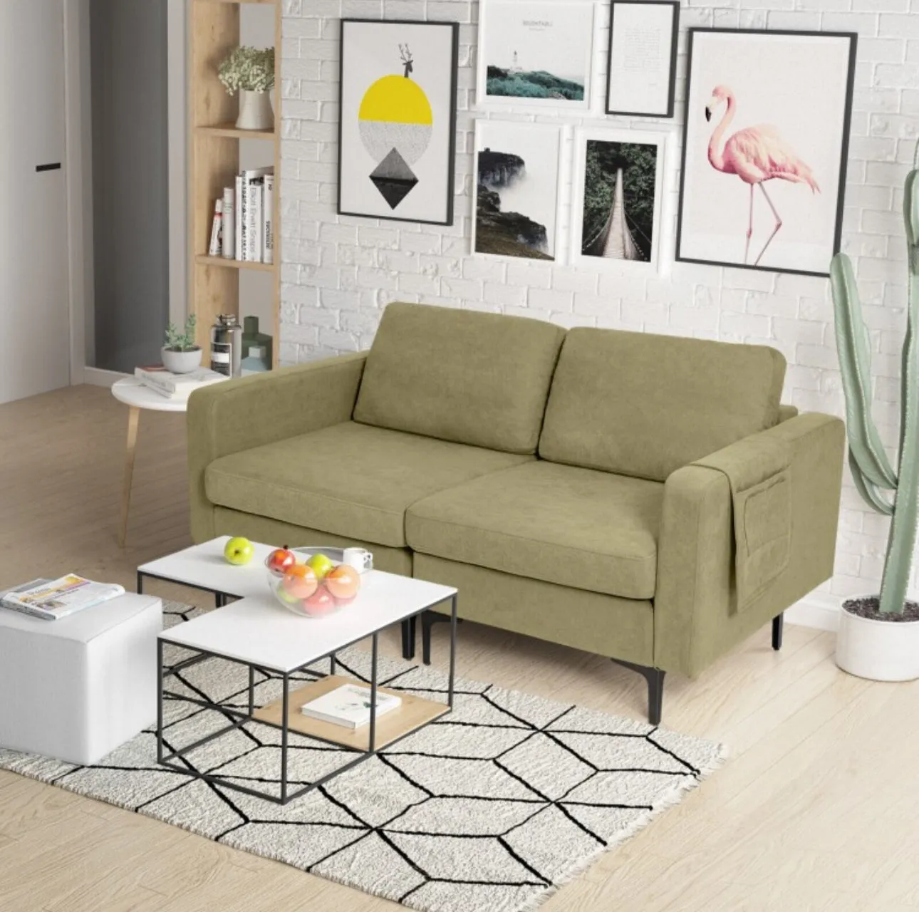 Heavy Duty Comfortable Modern Love Seat Sofa Couch With Side Storage Pocket | Thick Cushions | Wide Armrests