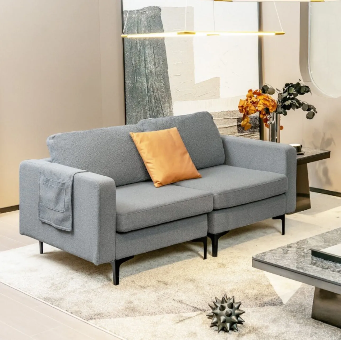Heavy Duty Comfortable Modern Love Seat Sofa Couch With Side Storage Pocket | Thick Cushions | Wide Armrests
