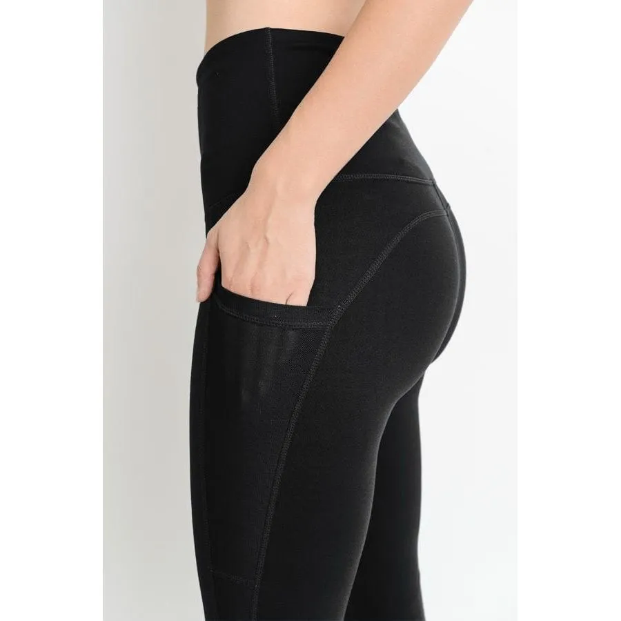 Highwaist Splice Mesh Pocket Full Leggings (Black)