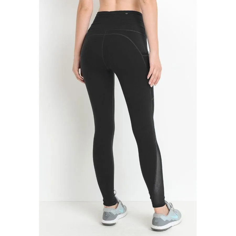 Highwaist Splice Mesh Pocket Full Leggings (Black)