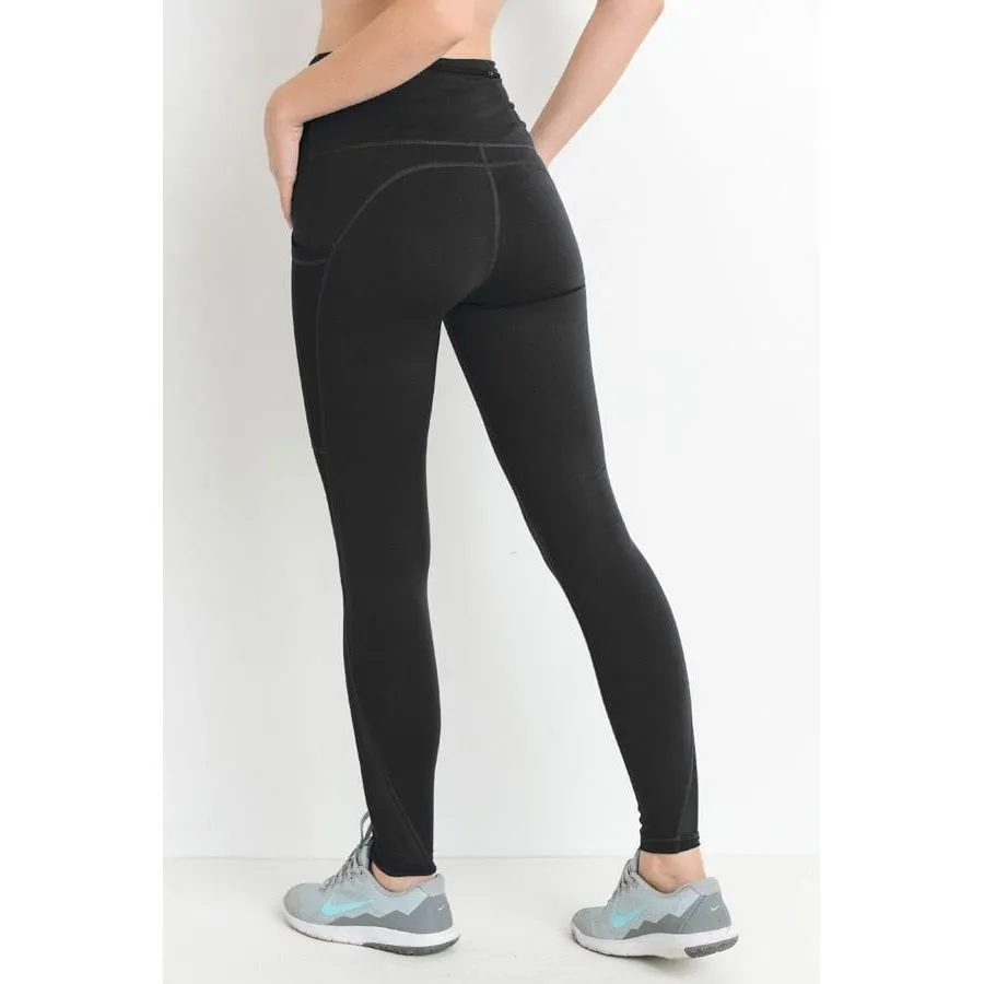 Highwaist Splice Mesh Pocket Full Leggings (Black)