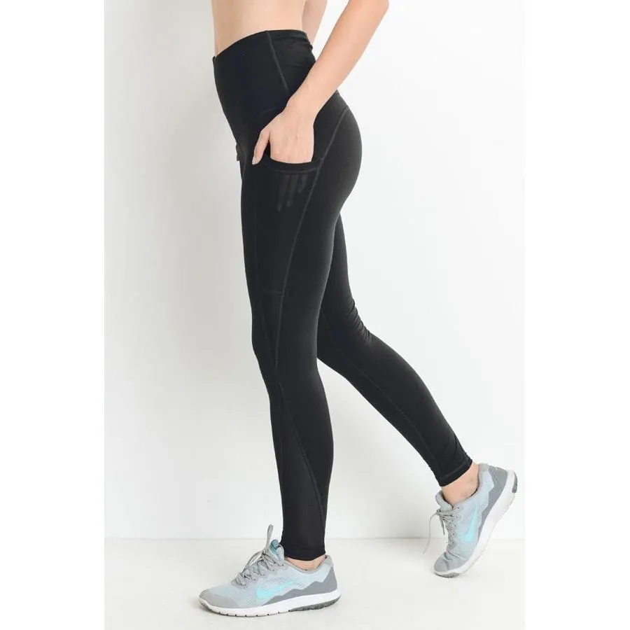 Highwaist Splice Mesh Pocket Full Leggings (Black)
