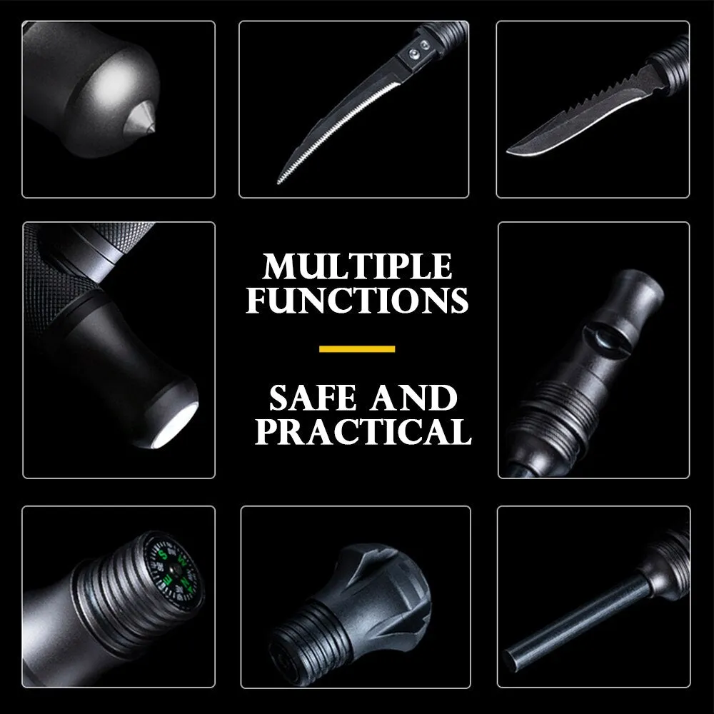 Hiking Aluminum Alloy Tactical Stick Trekking Pole Portable Camping Tactical Cane Multi-Functional Defensive Sports