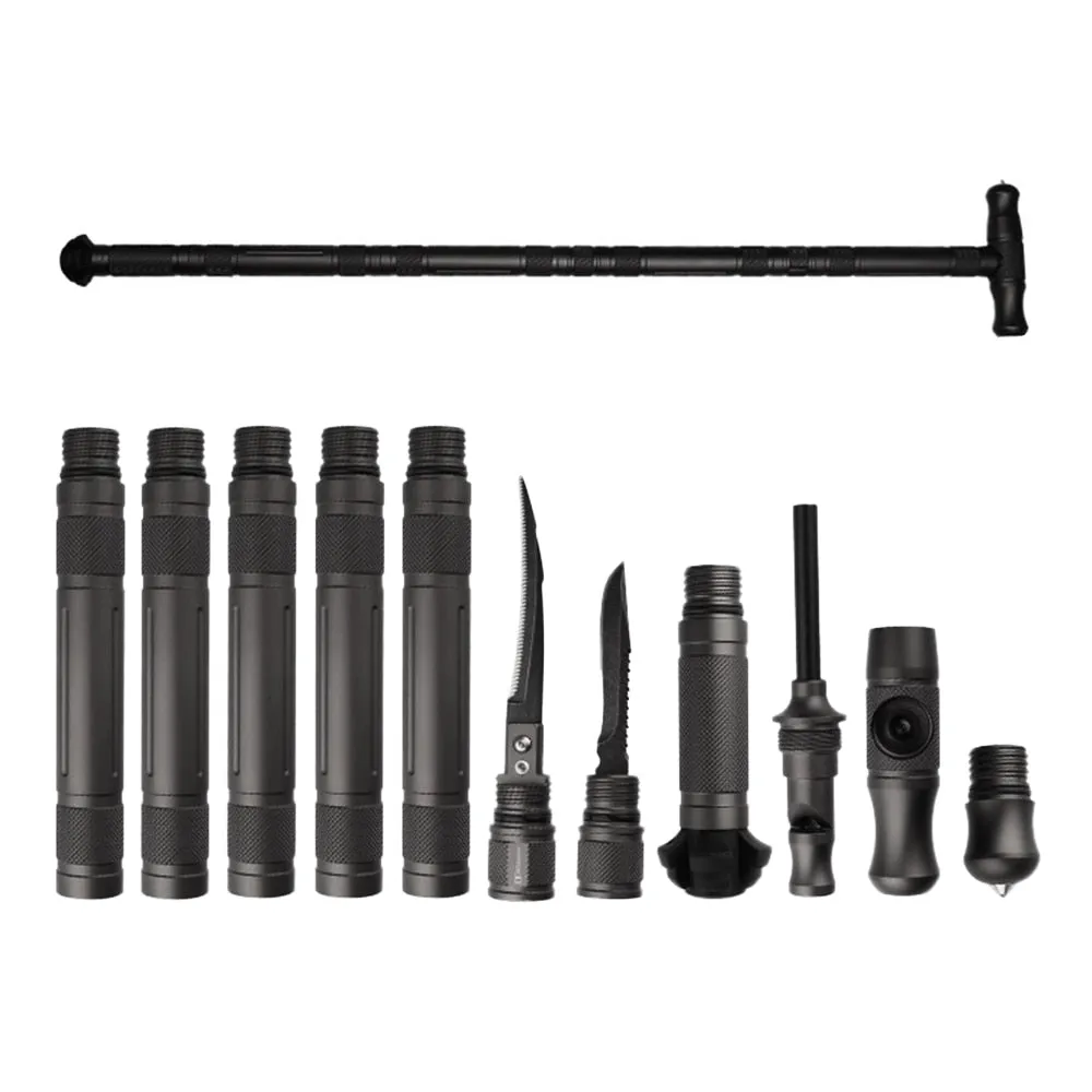 Hiking Aluminum Alloy Tactical Stick Trekking Pole Portable Camping Tactical Cane Multi-Functional Defensive Sports