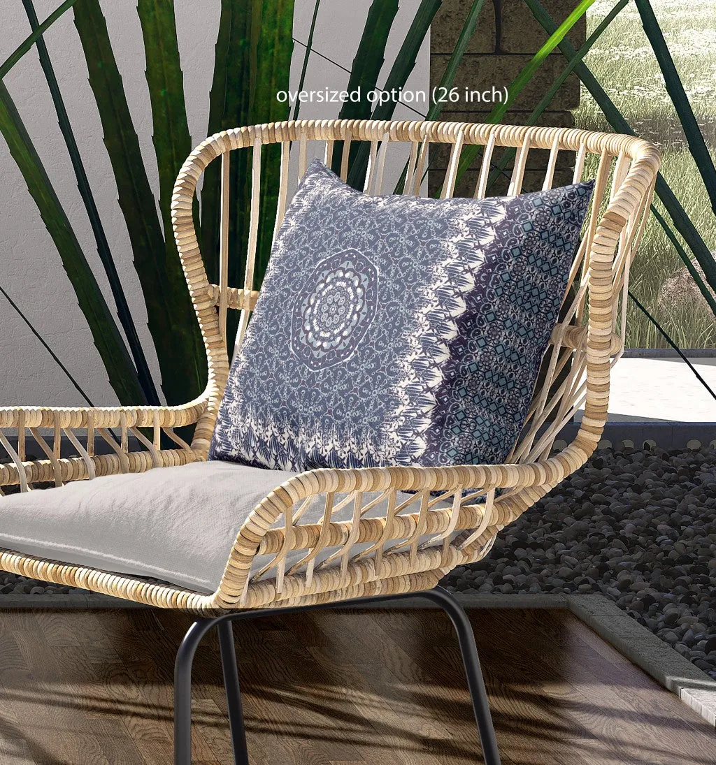 Holy Tie Die Flower Broadcloth Indoor Outdoor Blown and Closed Pillow by Amrita Sen in Indigo White