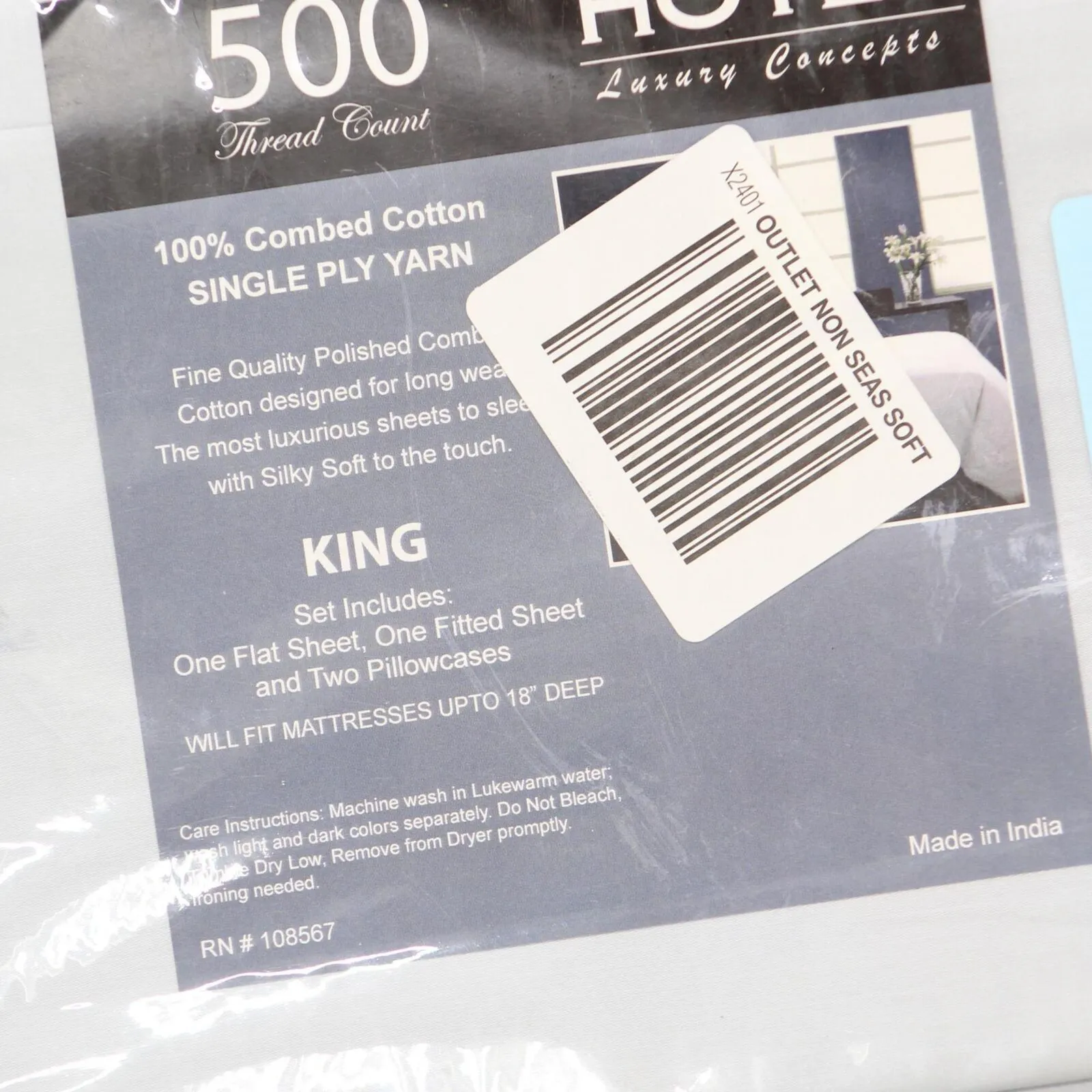 Hotel Concepts 500 Thread Count Sateen 4-Piece Sheet Set 7233002 Ocean Blue King