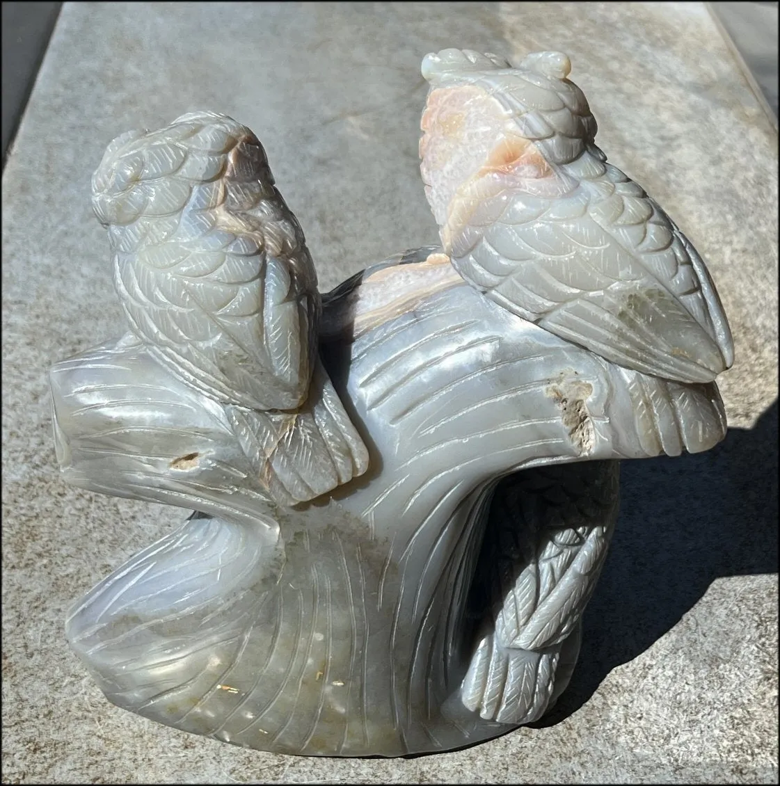 HUGE 7lbs  Dendritic Agate OWL Family Carving with Moss Agate inclusions