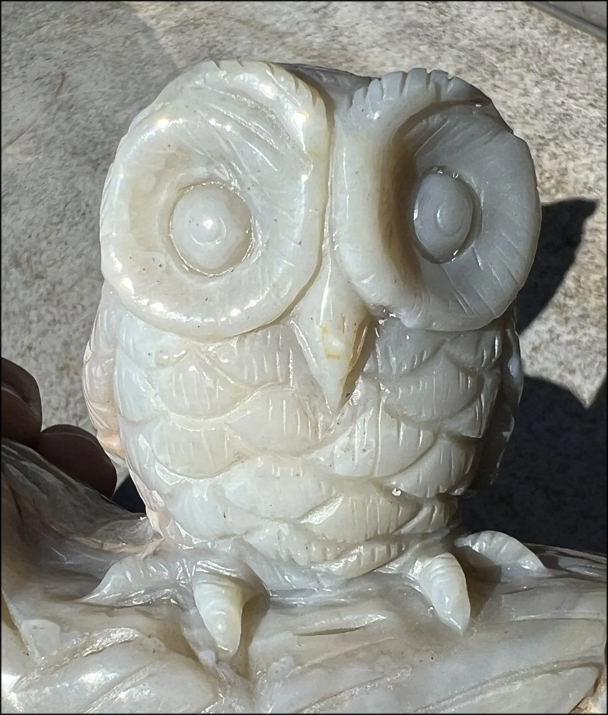 HUGE 7lbs  Dendritic Agate OWL Family Carving with Moss Agate inclusions