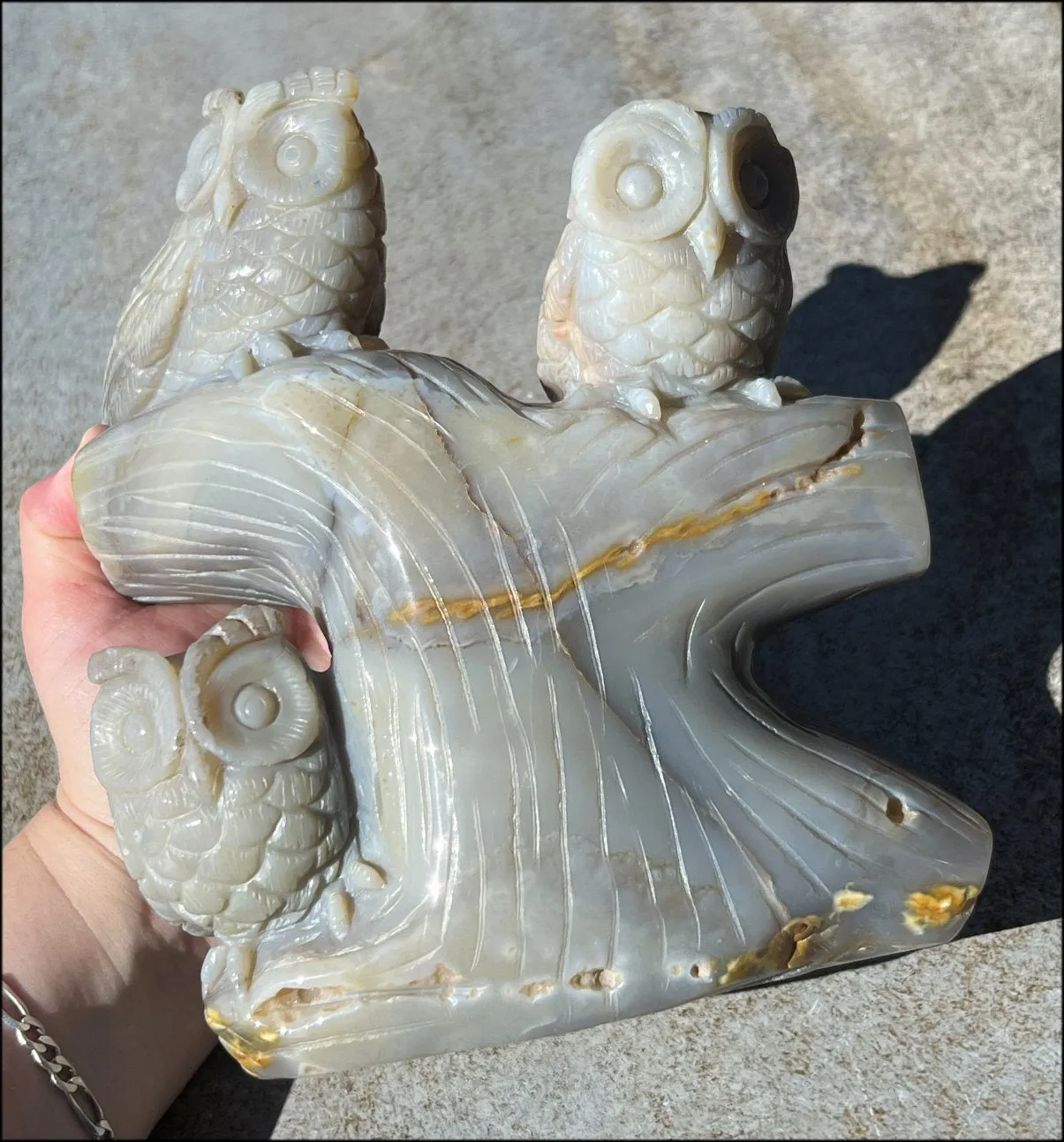 HUGE 7lbs  Dendritic Agate OWL Family Carving with Moss Agate inclusions