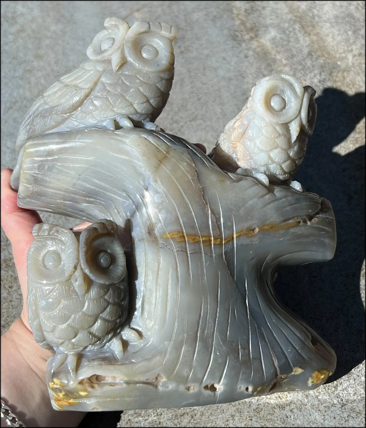 HUGE 7lbs  Dendritic Agate OWL Family Carving with Moss Agate inclusions
