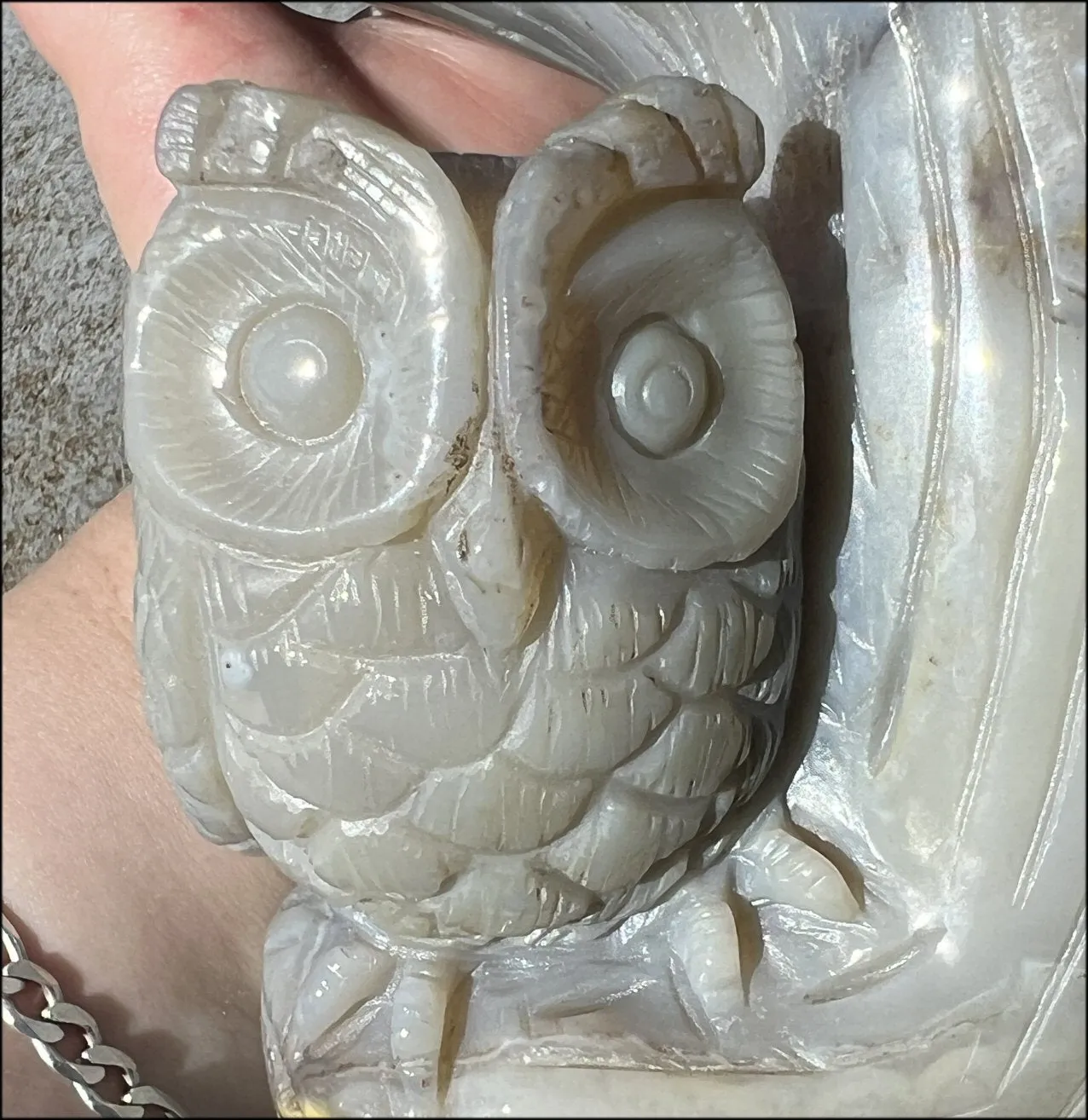 HUGE 7lbs  Dendritic Agate OWL Family Carving with Moss Agate inclusions