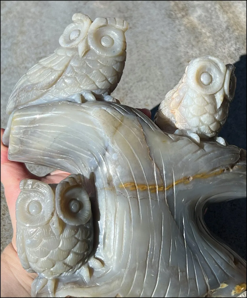 HUGE 7lbs  Dendritic Agate OWL Family Carving with Moss Agate inclusions