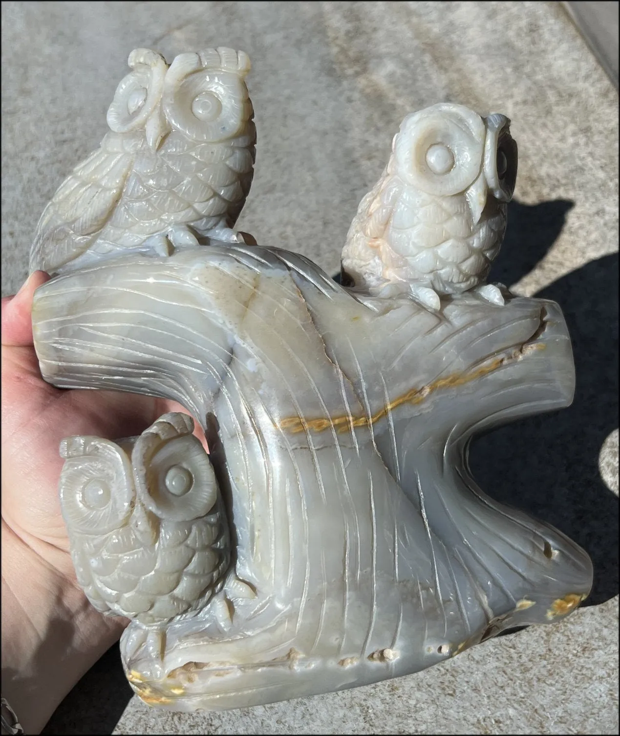 HUGE 7lbs  Dendritic Agate OWL Family Carving with Moss Agate inclusions