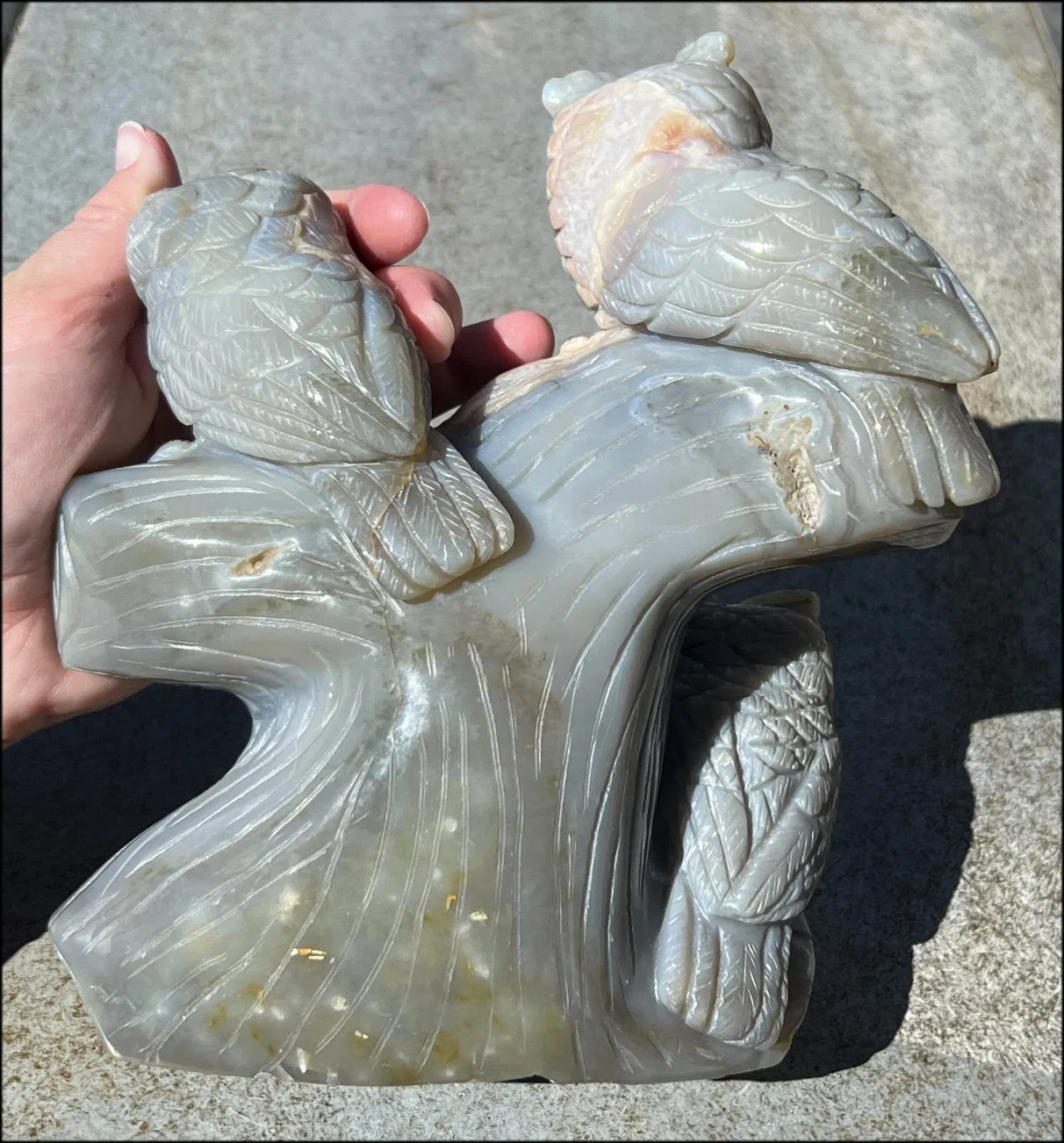 HUGE 7lbs  Dendritic Agate OWL Family Carving with Moss Agate inclusions