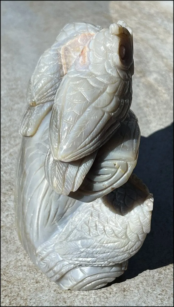 HUGE 7lbs  Dendritic Agate OWL Family Carving with Moss Agate inclusions