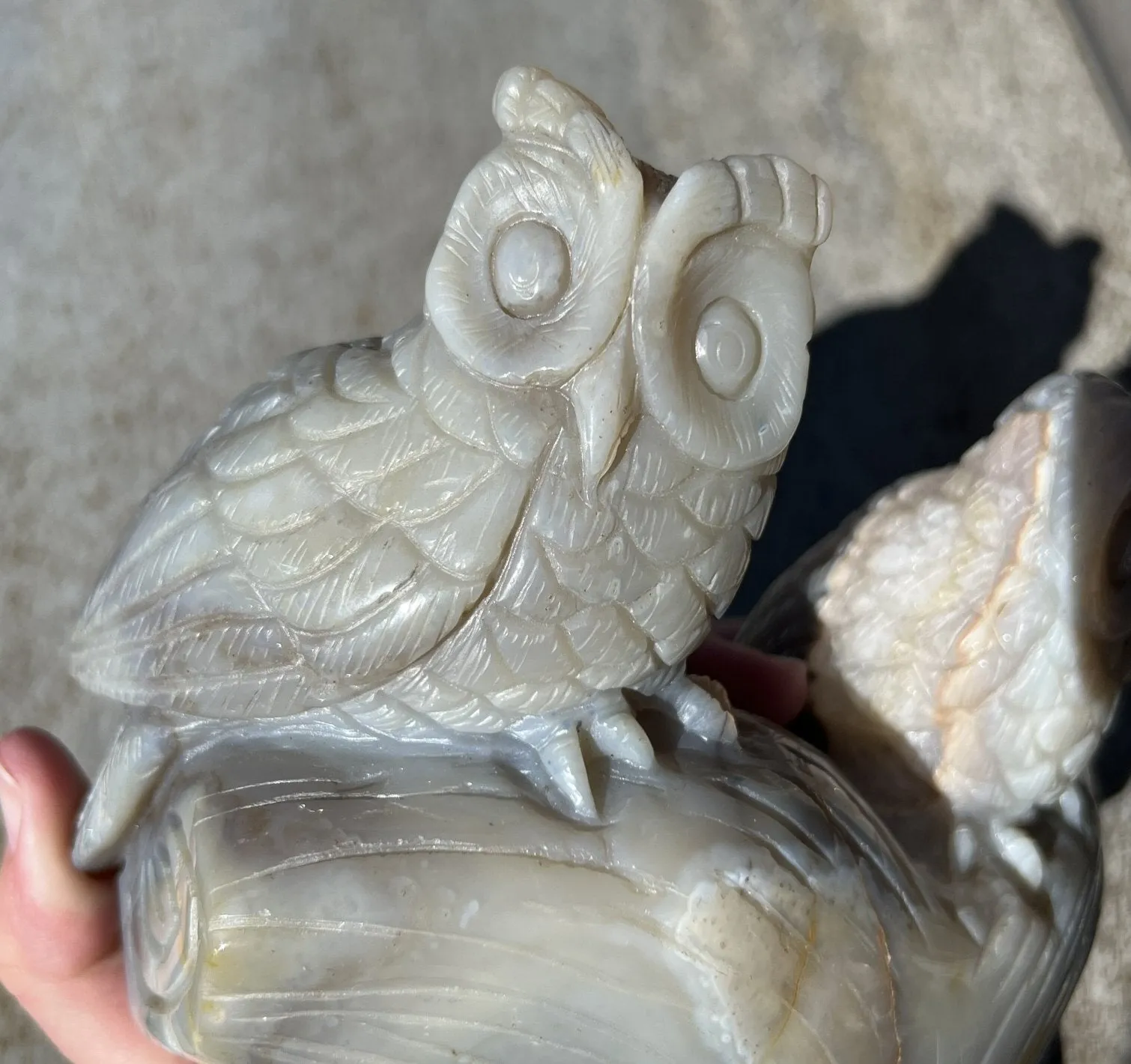 HUGE 7lbs  Dendritic Agate OWL Family Carving with Moss Agate inclusions