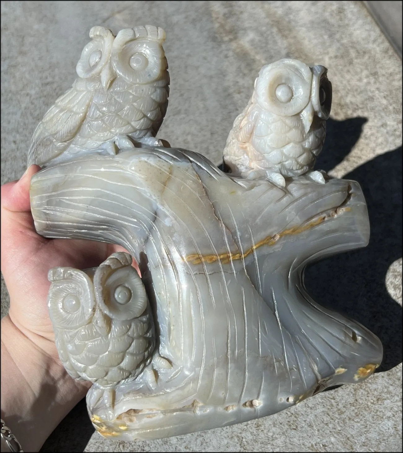 HUGE 7lbs  Dendritic Agate OWL Family Carving with Moss Agate inclusions