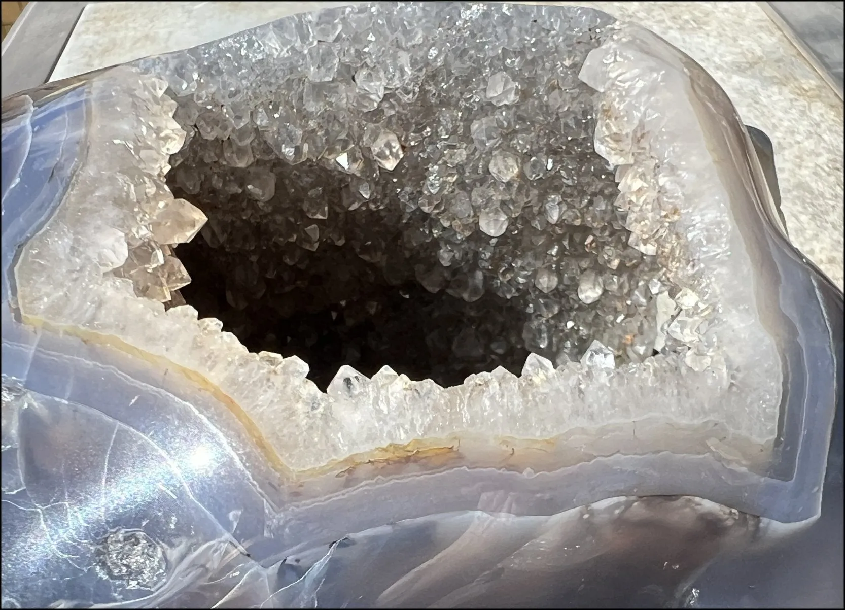 HUGE Agate Geode Crystal Skull with Fantastic Druzy crystals, Dendritic inclusions - 14lbs 8 3/4