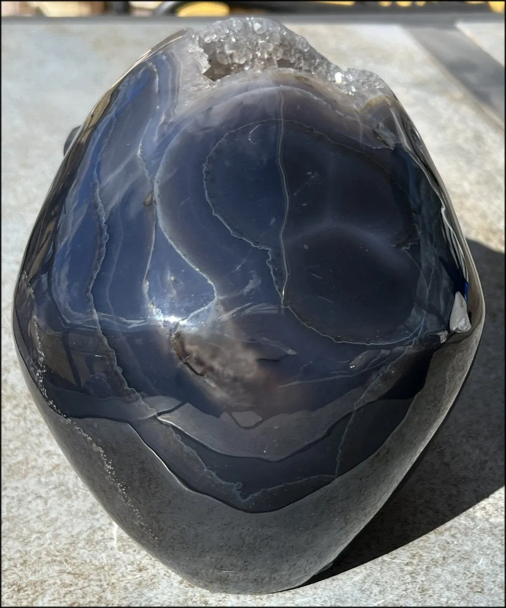HUGE Agate Geode Crystal Skull with Fantastic Druzy crystals, Dendritic inclusions - 14lbs 8 3/4