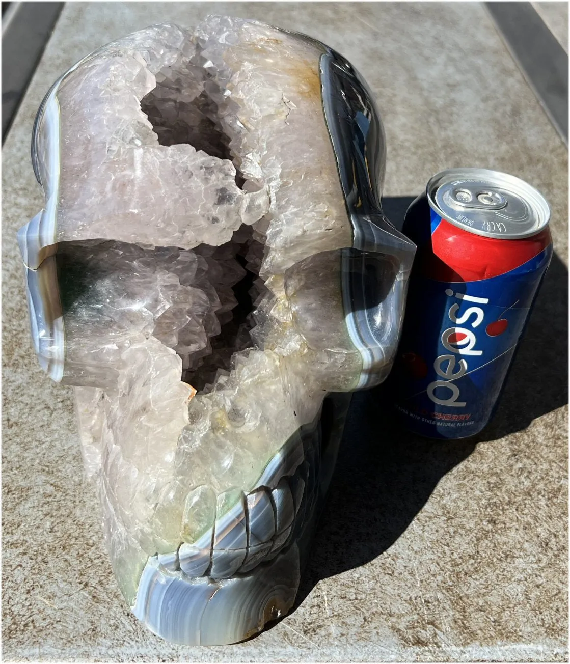 Huge AMETHYST GEODE Crystal Skull with Chlorite, Hematite, Dendritic inclusions, AMAZING Vugs - 20lbs 