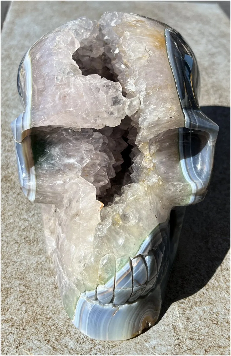 Huge AMETHYST GEODE Crystal Skull with Chlorite, Hematite, Dendritic inclusions, AMAZING Vugs - 20lbs 