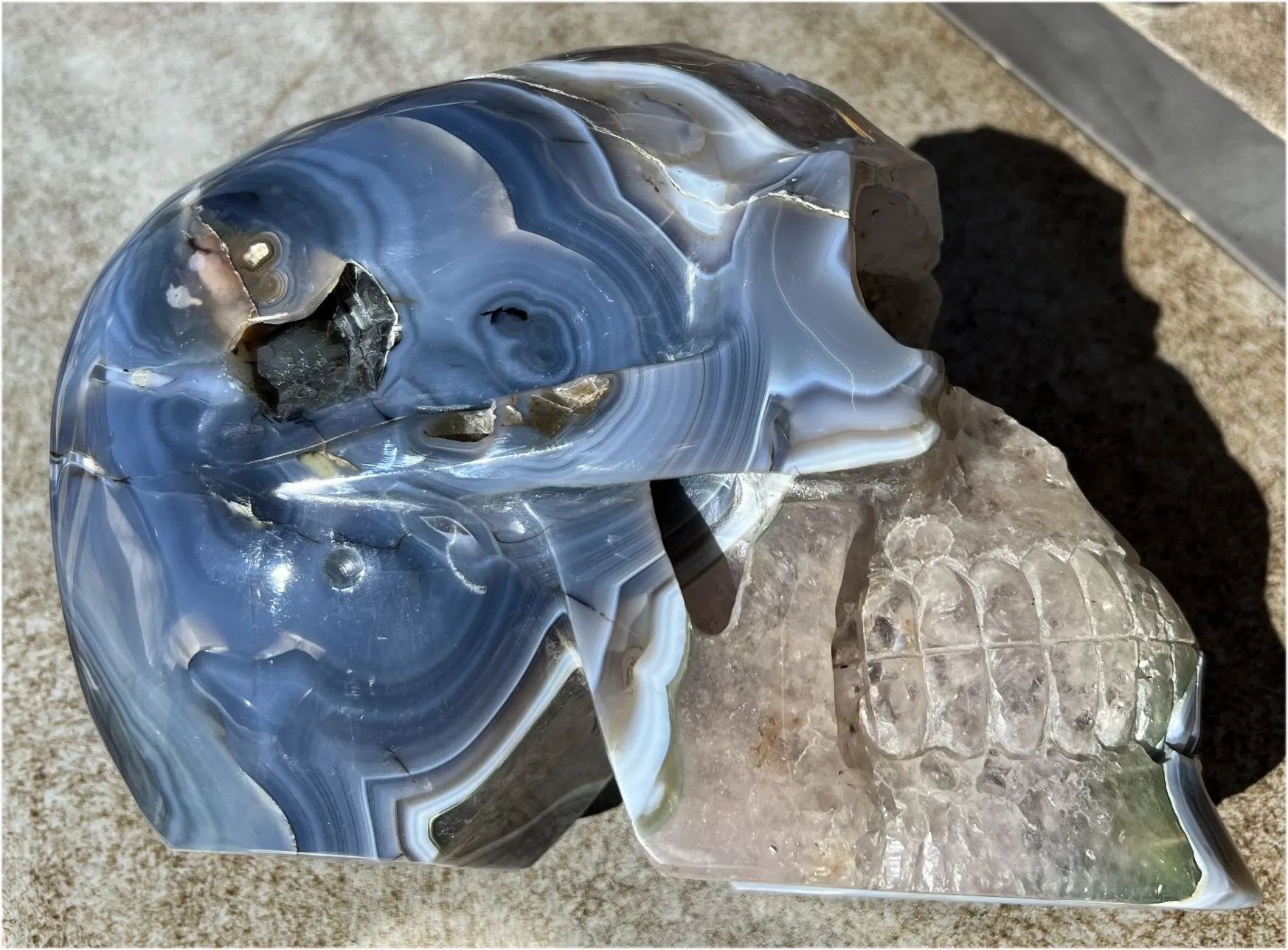 Huge AMETHYST GEODE Crystal Skull with Chlorite, Hematite, Dendritic inclusions, AMAZING Vugs - 20lbs 