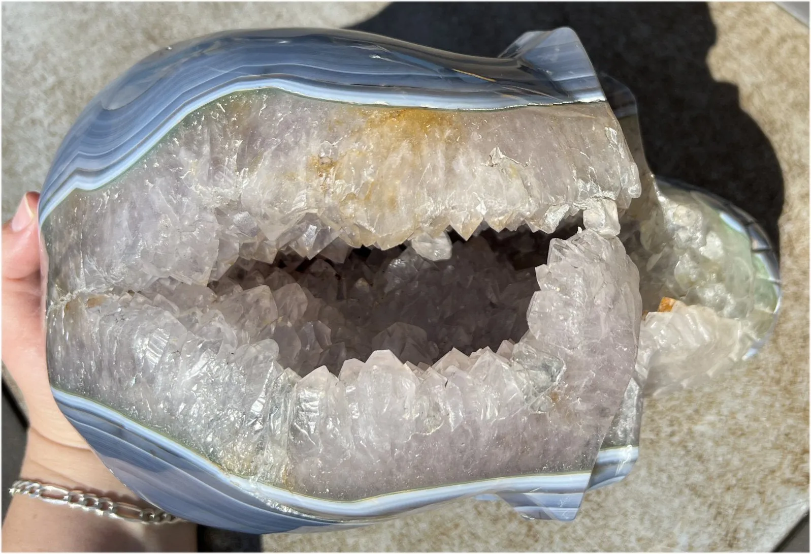 Huge AMETHYST GEODE Crystal Skull with Chlorite, Hematite, Dendritic inclusions, AMAZING Vugs - 20lbs 