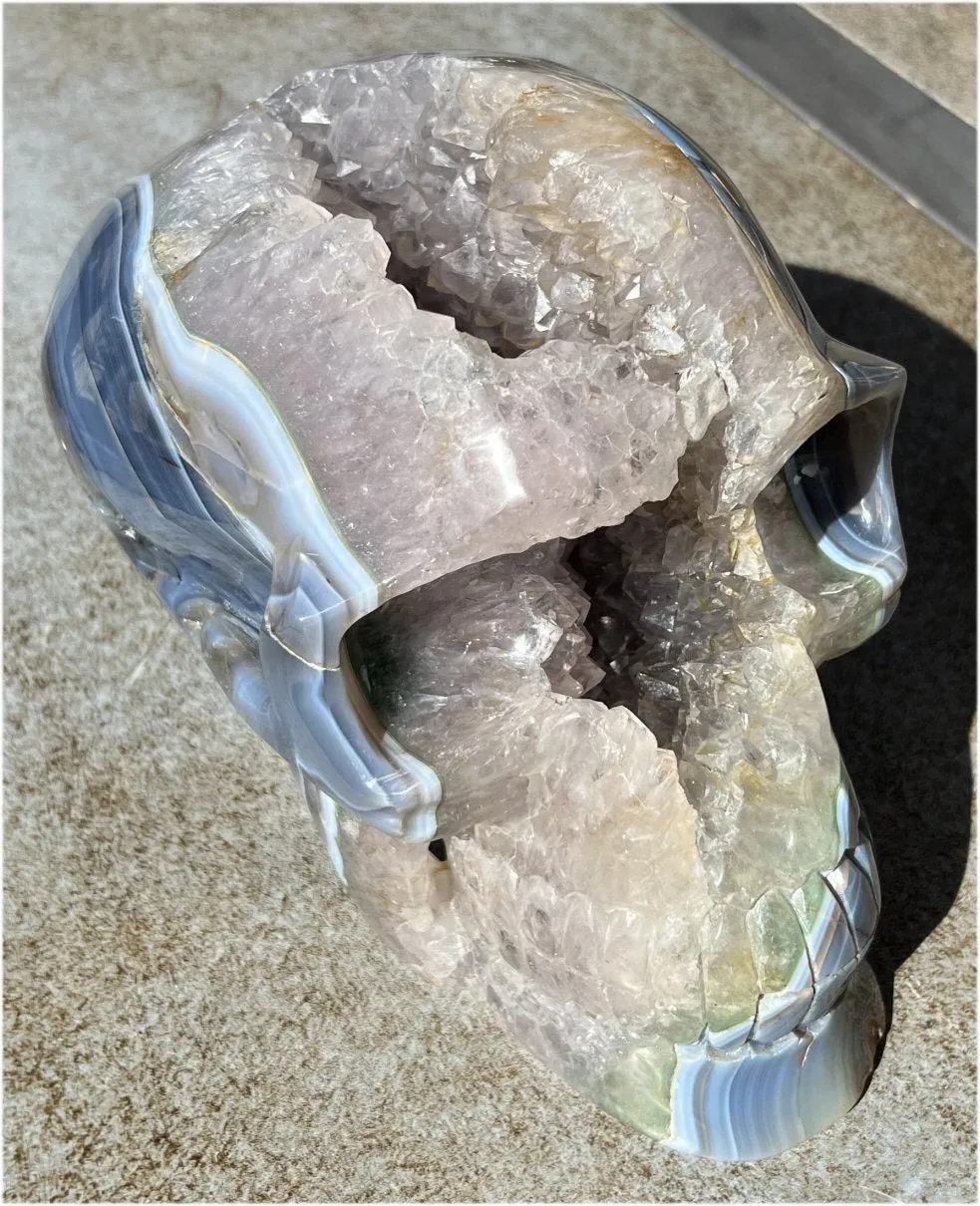 Huge AMETHYST GEODE Crystal Skull with Chlorite, Hematite, Dendritic inclusions, AMAZING Vugs - 20lbs 