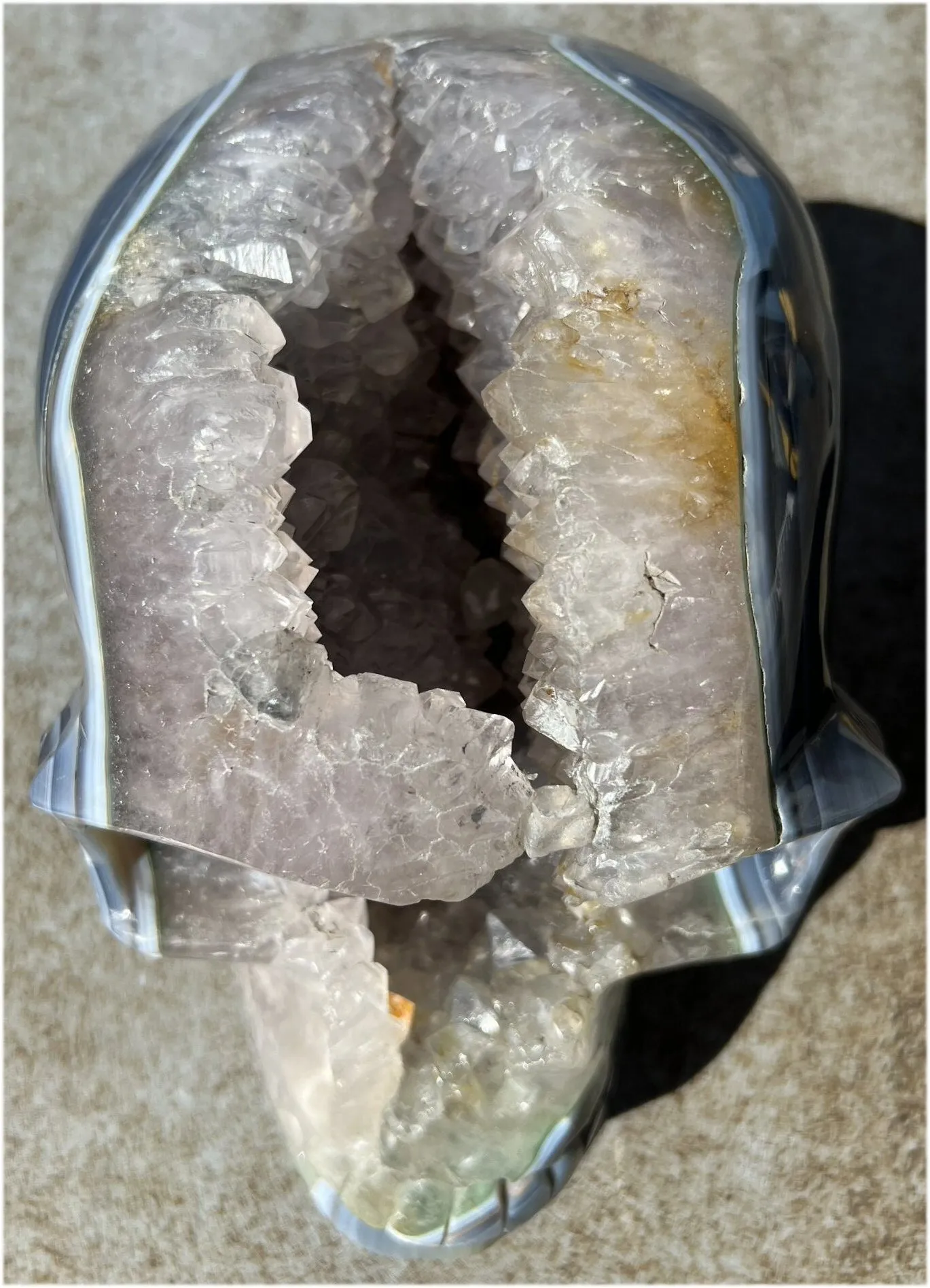 Huge AMETHYST GEODE Crystal Skull with Chlorite, Hematite, Dendritic inclusions, AMAZING Vugs - 20lbs 