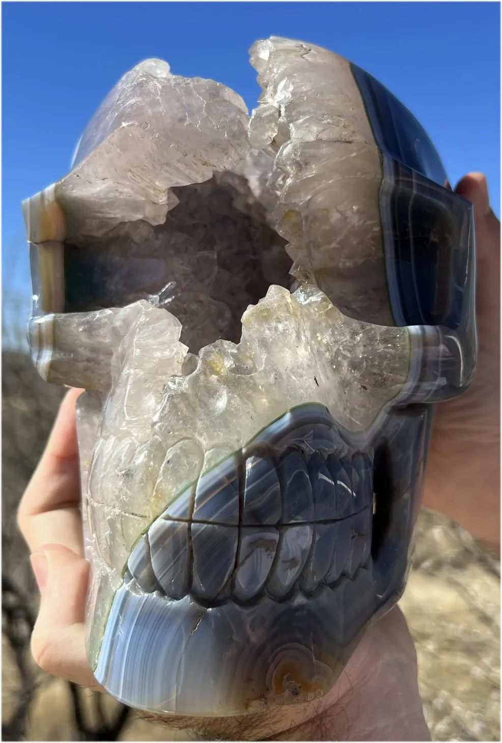 Huge AMETHYST GEODE Crystal Skull with Chlorite, Hematite, Dendritic inclusions, AMAZING Vugs - 20lbs 