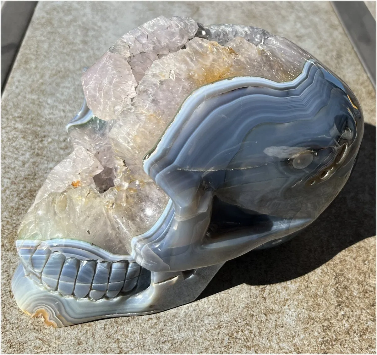 Huge AMETHYST GEODE Crystal Skull with Chlorite, Hematite, Dendritic inclusions, AMAZING Vugs - 20lbs 