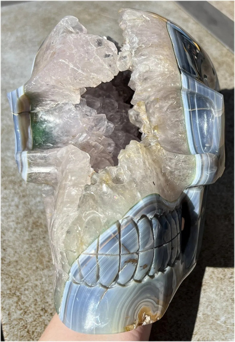 Huge AMETHYST GEODE Crystal Skull with Chlorite, Hematite, Dendritic inclusions, AMAZING Vugs - 20lbs 