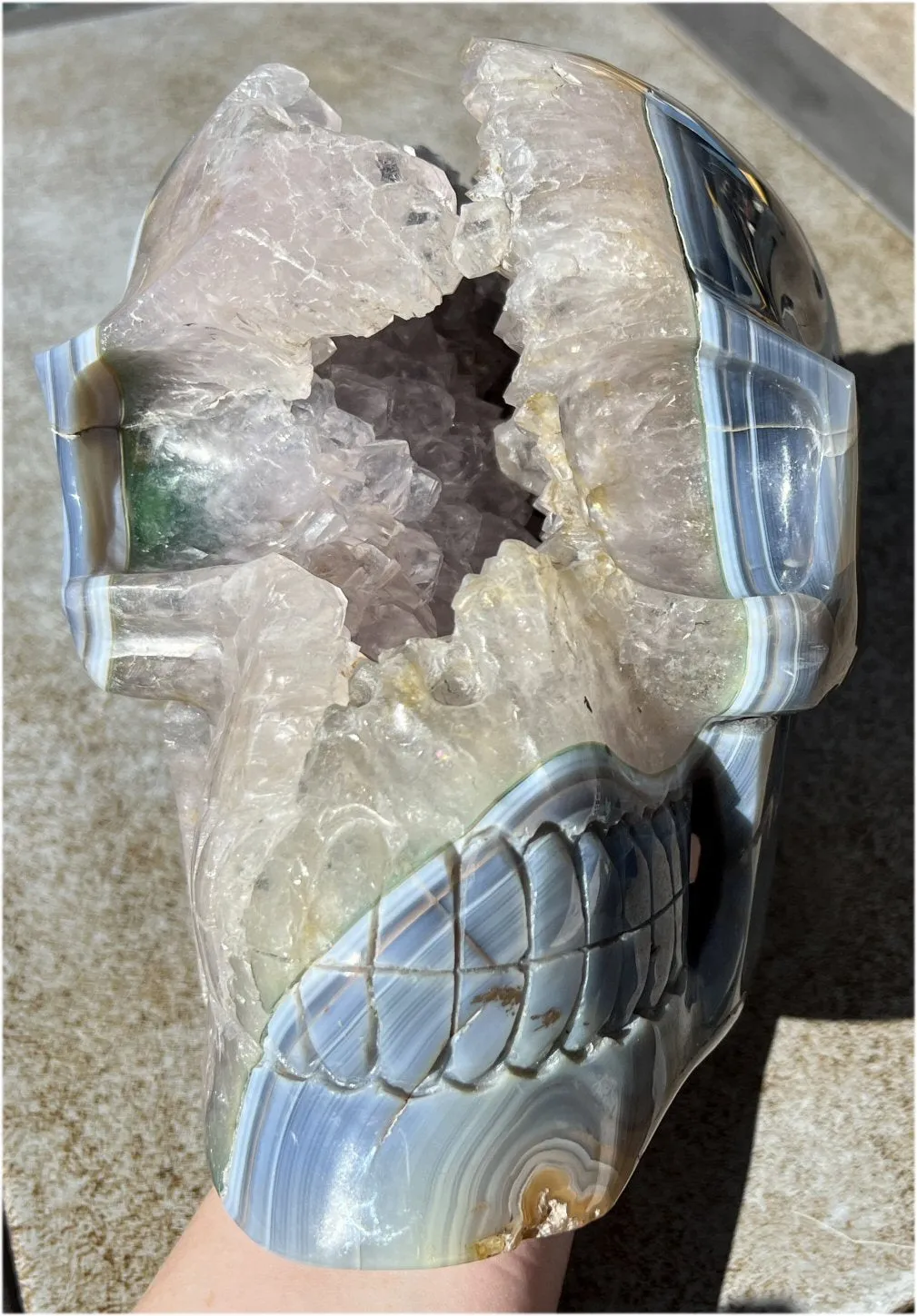 Huge AMETHYST GEODE Crystal Skull with Chlorite, Hematite, Dendritic inclusions, AMAZING Vugs - 20lbs 