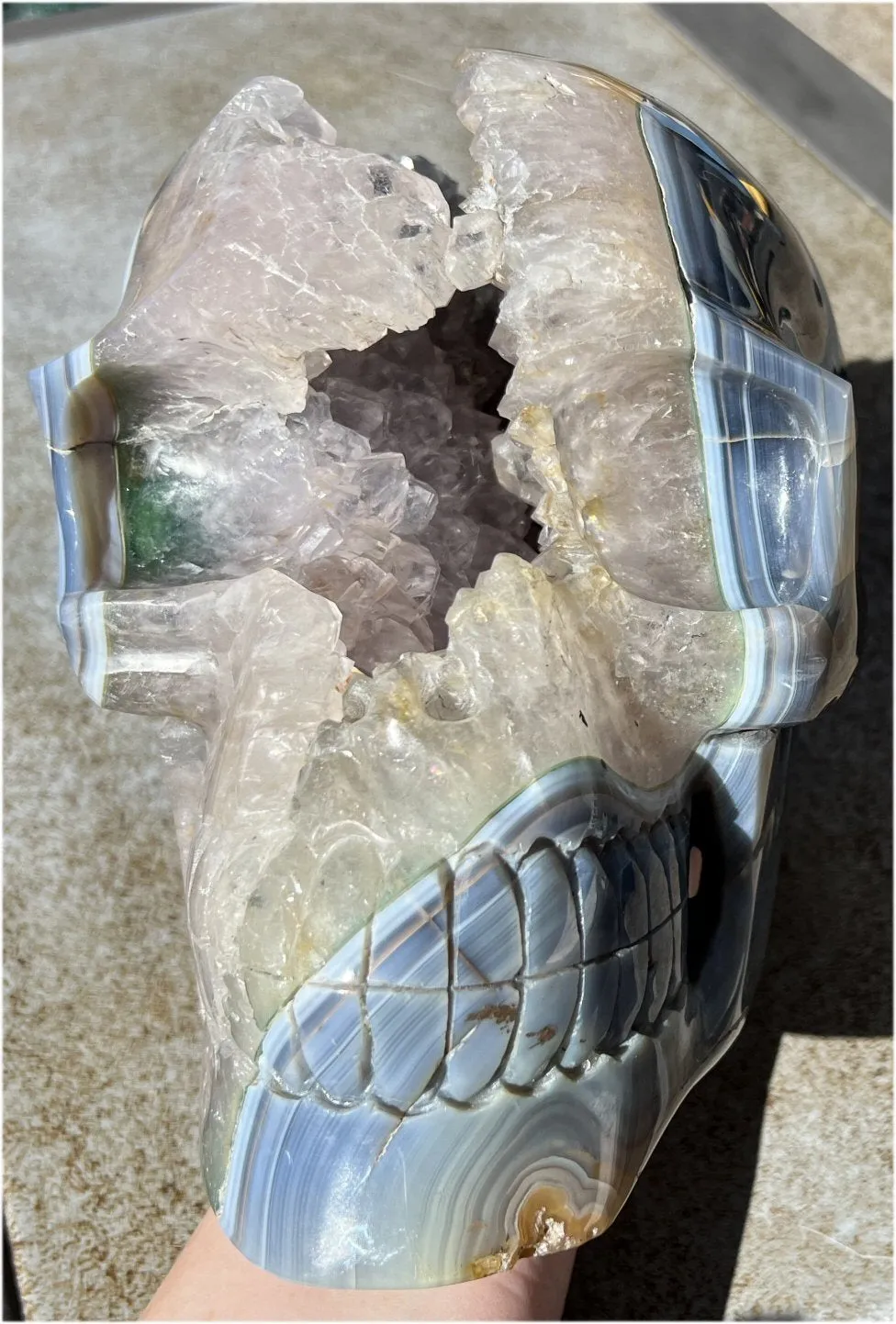 Huge AMETHYST GEODE Crystal Skull with Chlorite, Hematite, Dendritic inclusions, AMAZING Vugs - 20lbs 