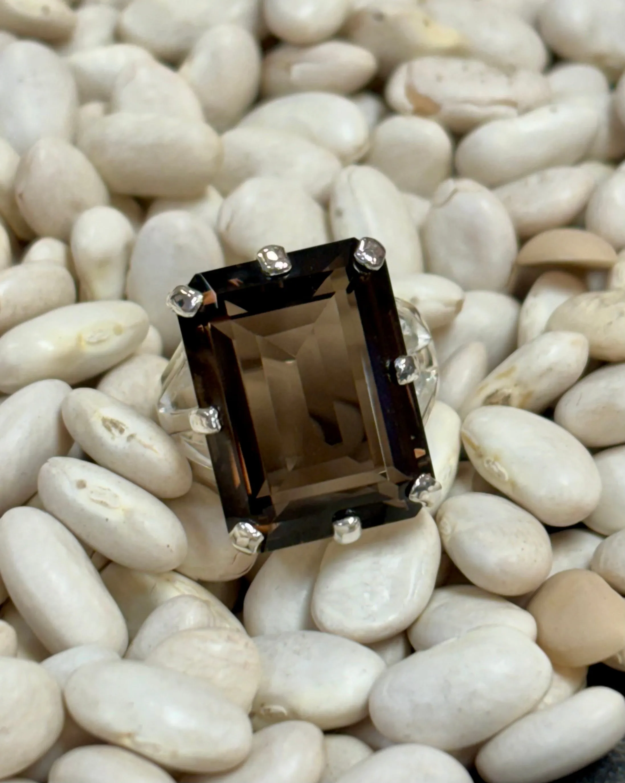 Huge Genuine Smoky Quartz Sterling Silver Ring