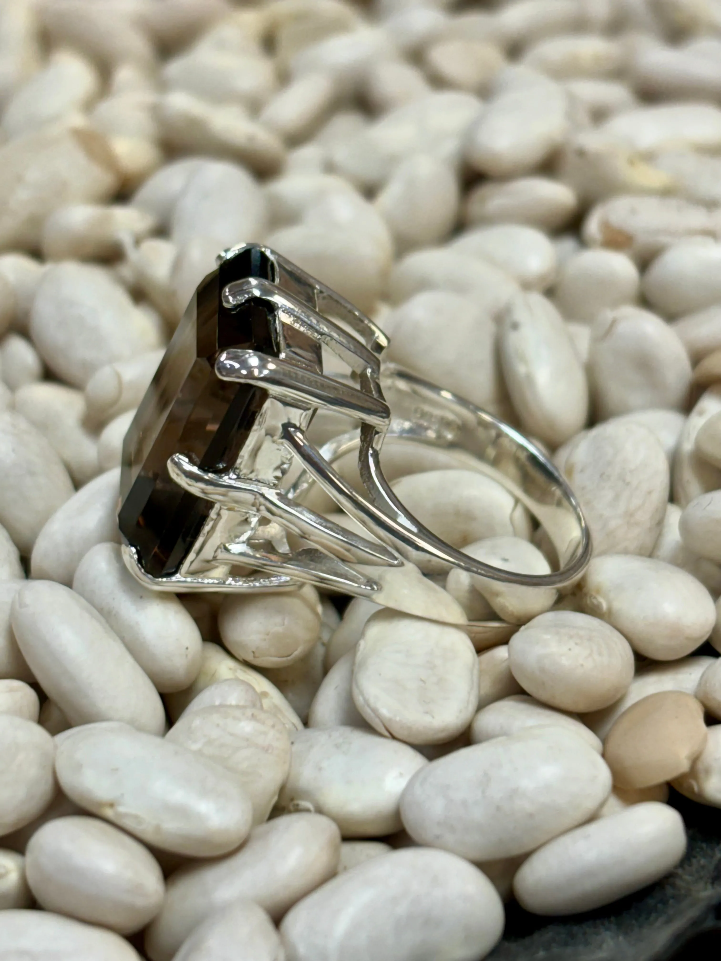 Huge Genuine Smoky Quartz Sterling Silver Ring